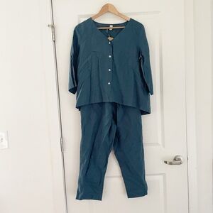 Grae Cove Linen Button Front Top Pant Set Coastal Lagenlook